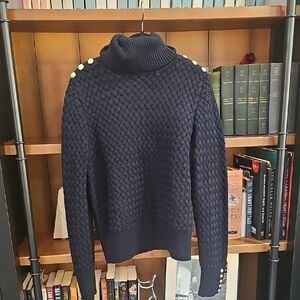 Elegant Navy Turtleneck Sweater with Button Details